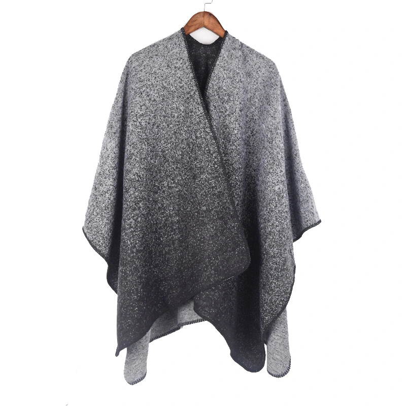 Knitted Shawl Jacquard Split Cape Winter Gradient Oversized Wrap Women Poncho