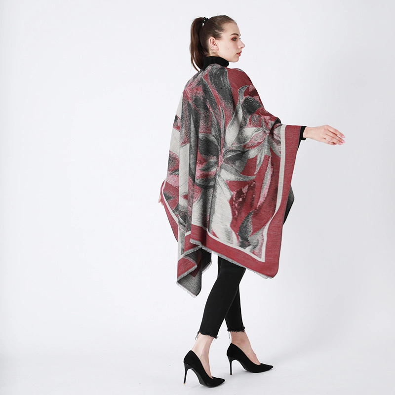 Premium Flower Pattern Wrap Poncho Open Front Women&prime;s Shawl Cape