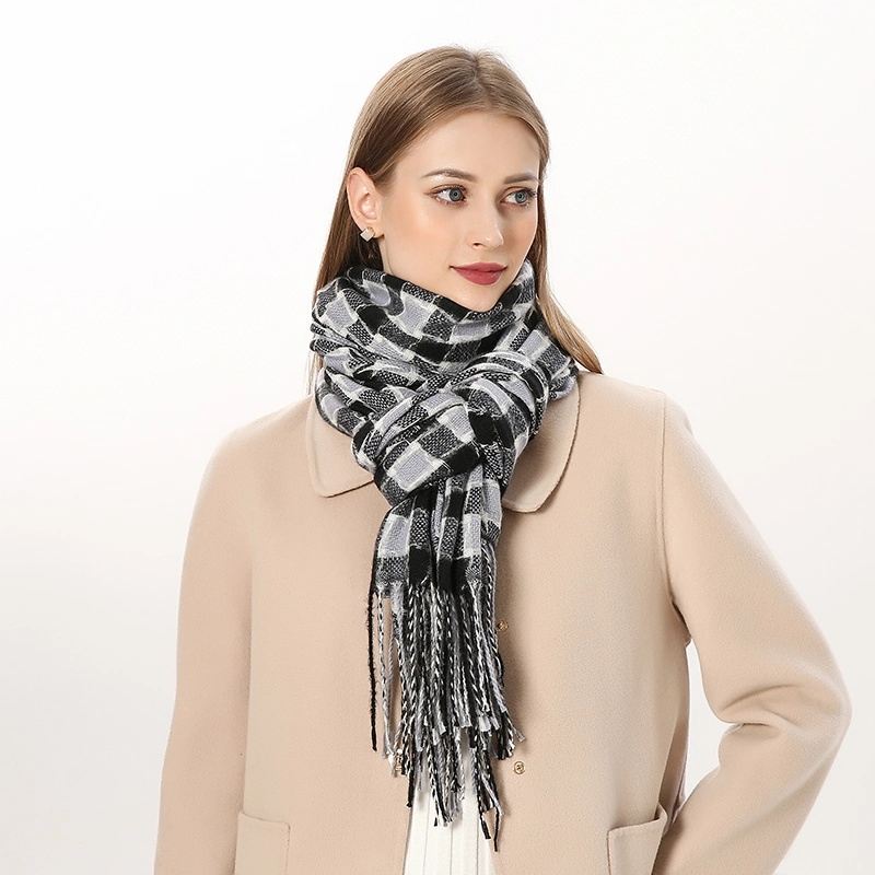 Fashion Women Exquisite Long Plaid Scarf with Fringe