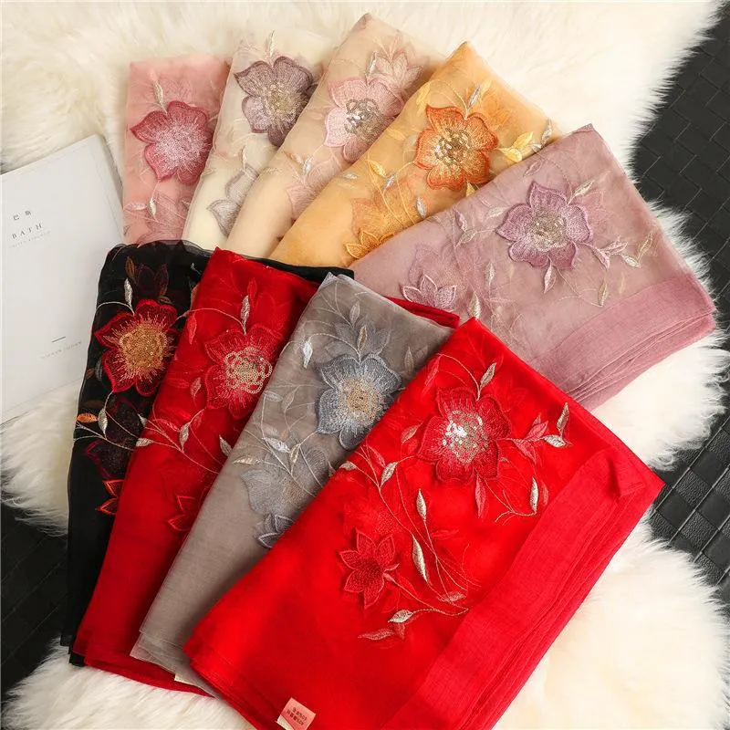 Premium Women Wool Silk Scarf Embroidery Mulberry Silk Scarves Comfortable Shawl