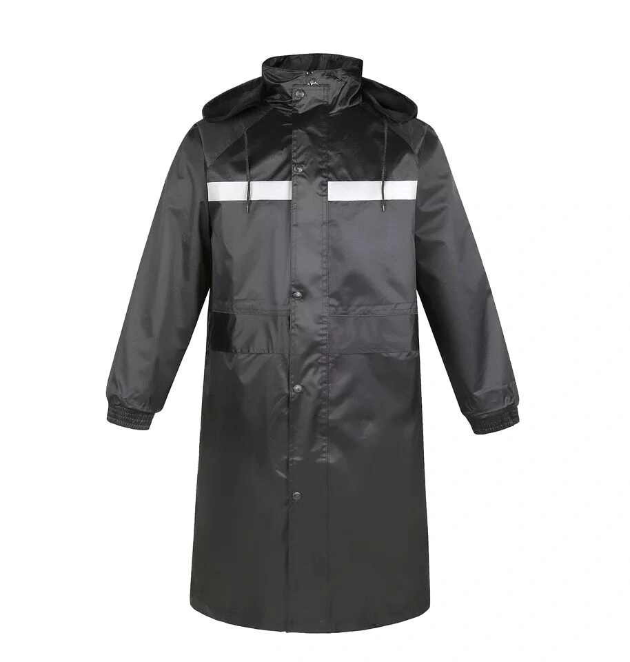 Mens Long Hooded Safety Rain Jacket Waterproof Raincoat Poncho