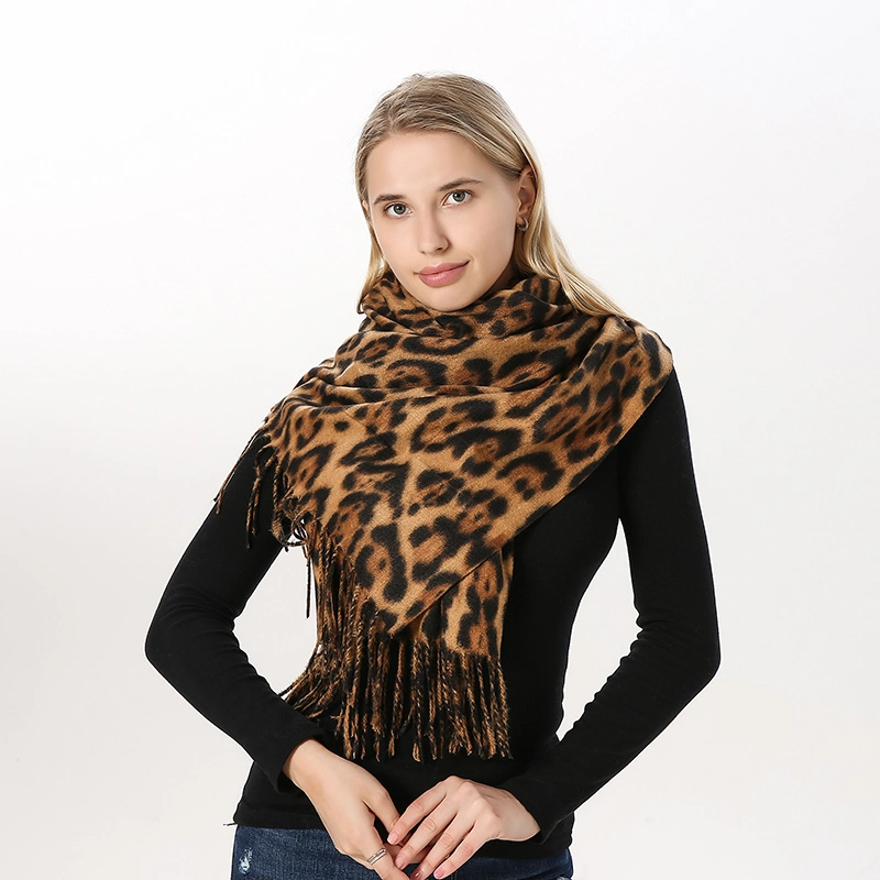 Wholesale Leopard Printed Oblong Scarf with Fringe for Ladies