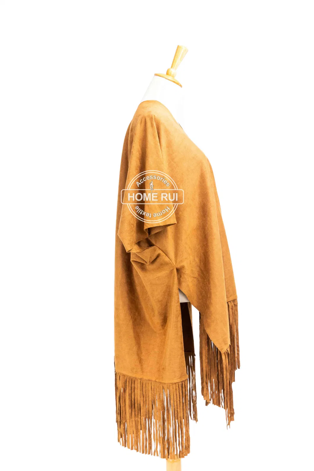 Home Rui Maufacturer Outerwear Spring Autumn Woman Apparel Accessory Fashion Suede Trendy Plain Mustard Oversize Wraps Fringes Cardigan Cloak Cape