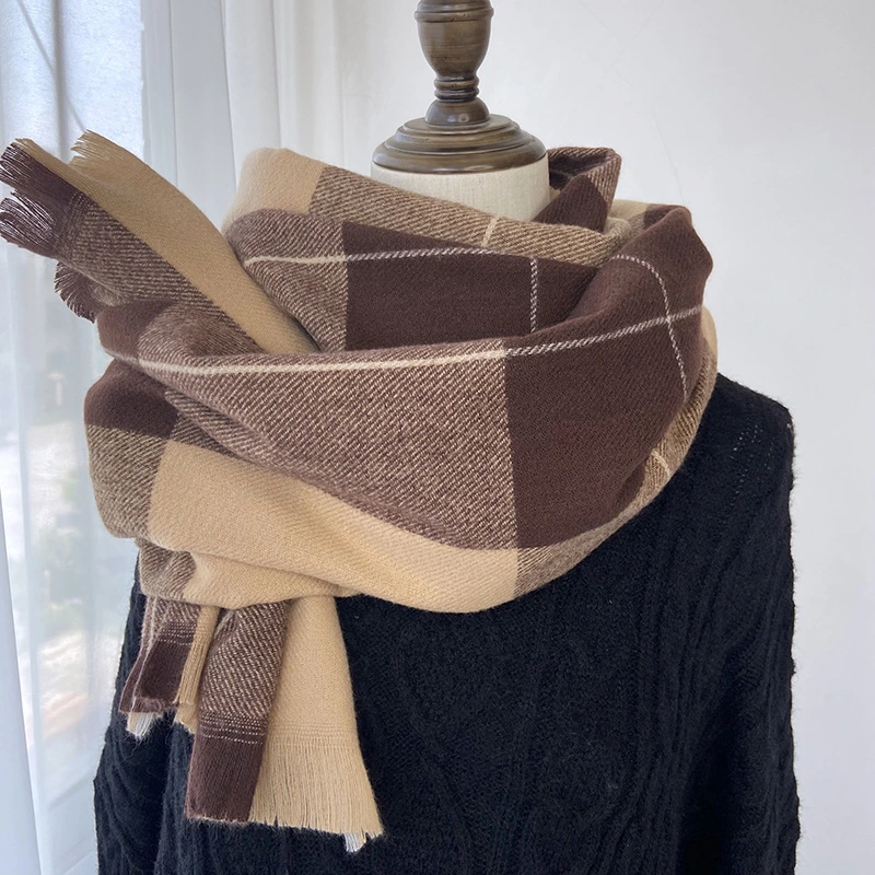 Autumn and Winter Scarves All-Match Long Cashmere Retro Large Plaid Fringed Lady Scarf