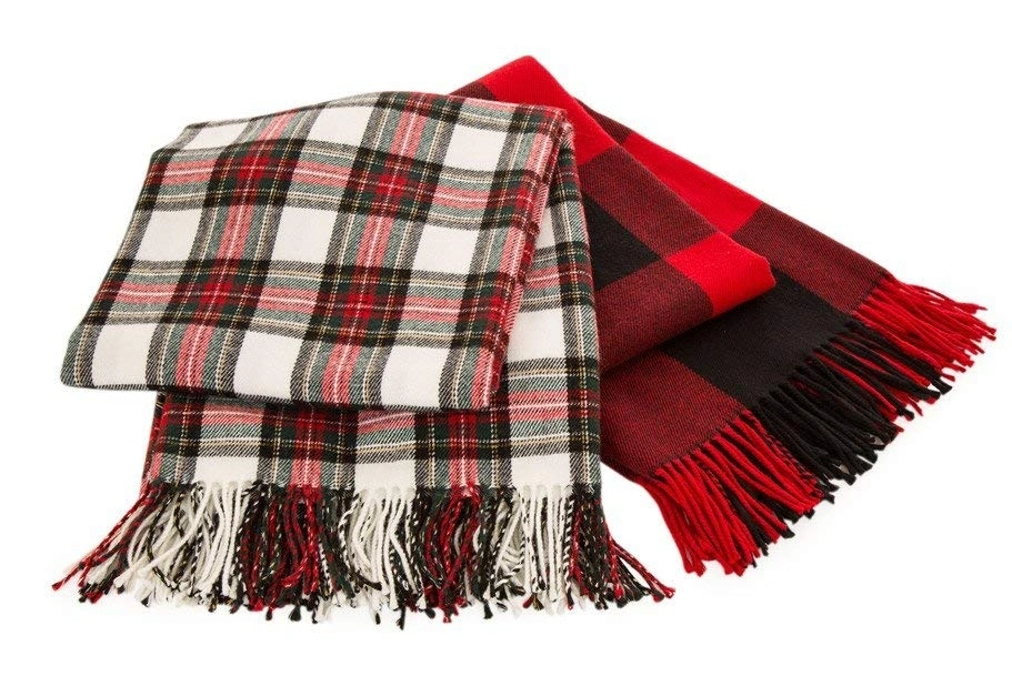Winter Cashmere Warm Comfortable Classic Red and Black Plaid Acrylic Woven Scarf with Sleeves Wholesale
