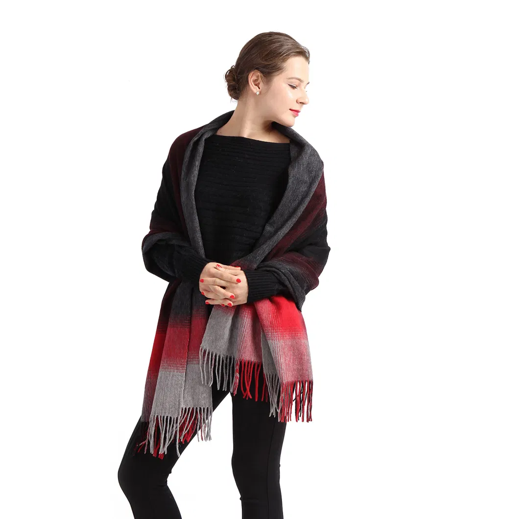 High Quality Checkered Shawl Plaid Gradient Women&prime;s Wool Scarf