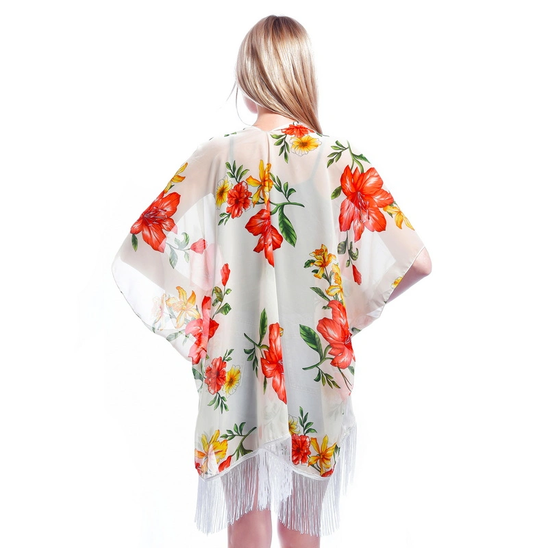 Summer Chic Sheer Lightweight Poncho with Tassel for Lady