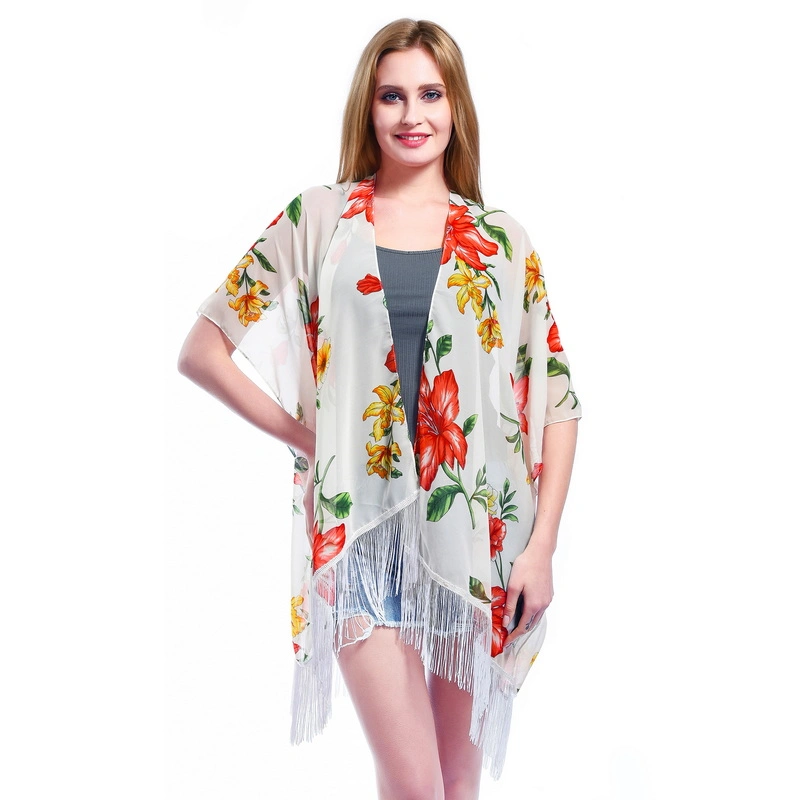 Summer Chic Sheer Lightweight Poncho with Tassel for Lady