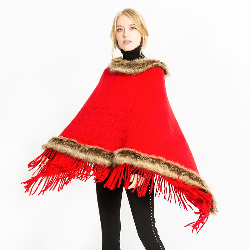 Women Shawl Cloak Winter Scarf Ladies Travel Shawls Cashmere Hickened Cloak Fur Cloak