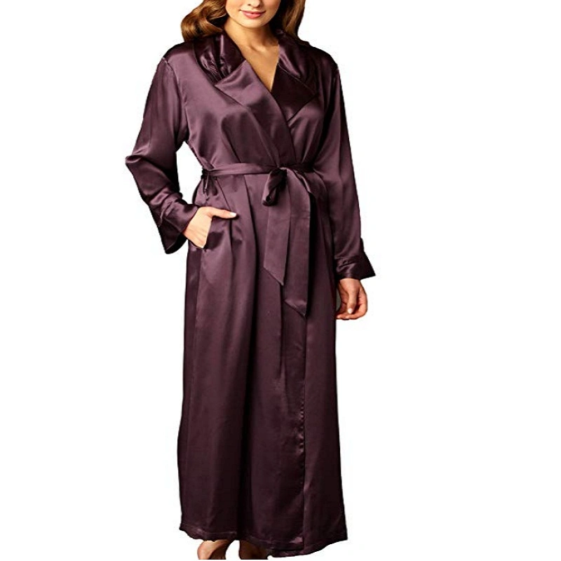 Women&prime;s Silk Robe, Wide Shawl Collar, Gentle Pleats