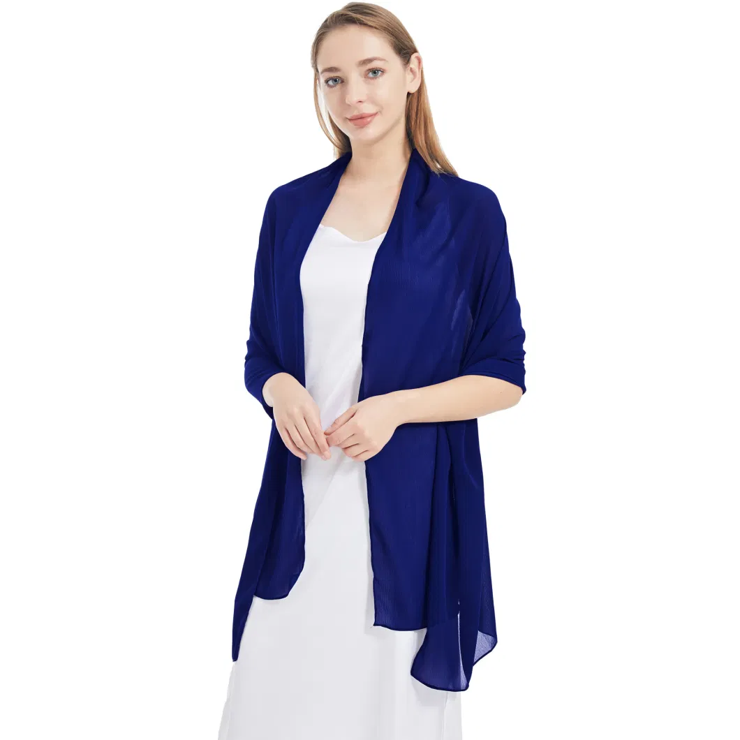 Comfortable Spring Women Royal Blue Lightweight Chiffon Shawls and Wraps Poncho