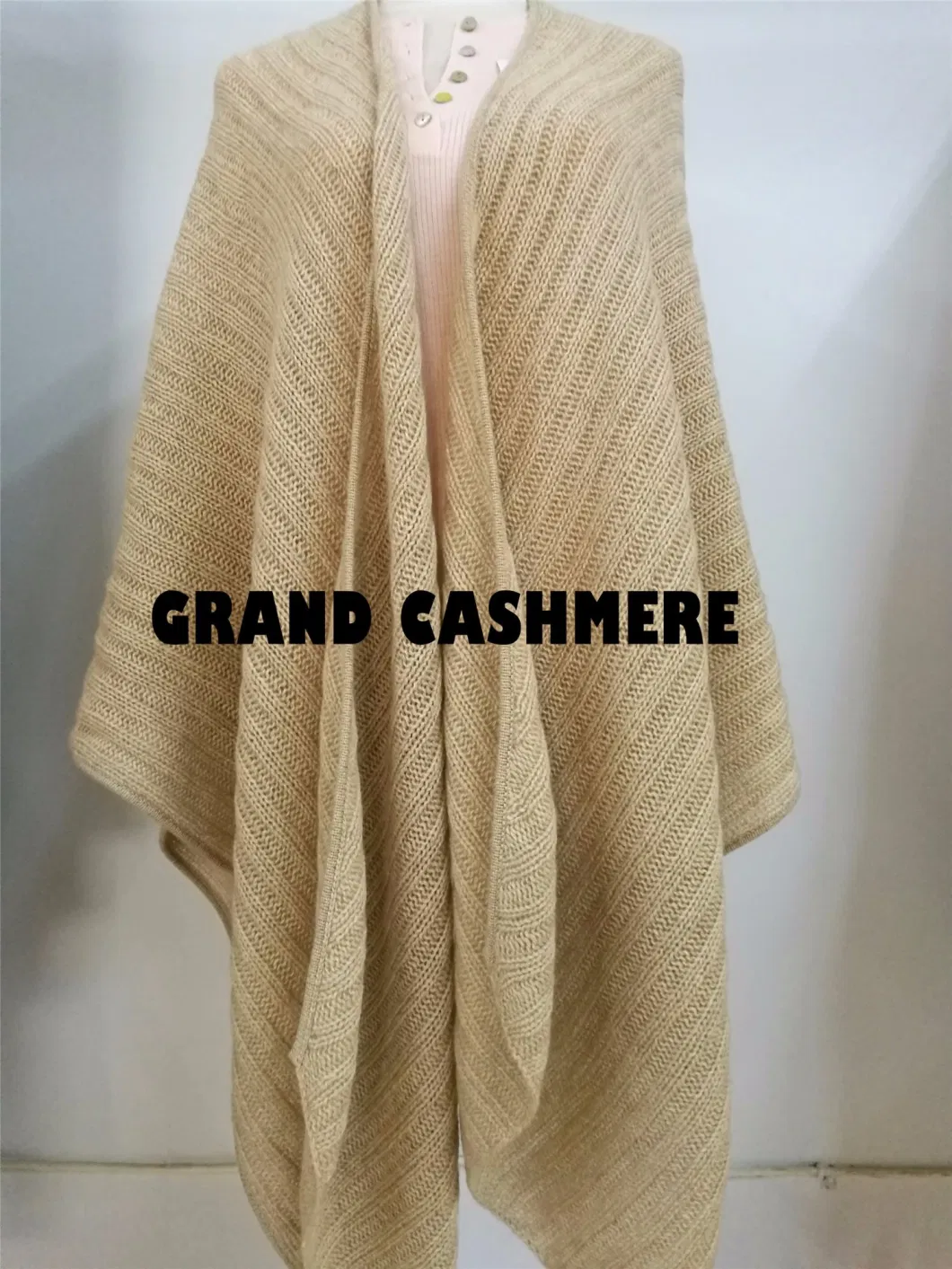 Luxury 100% Cashmere Chunky Rib Poncho Shawl