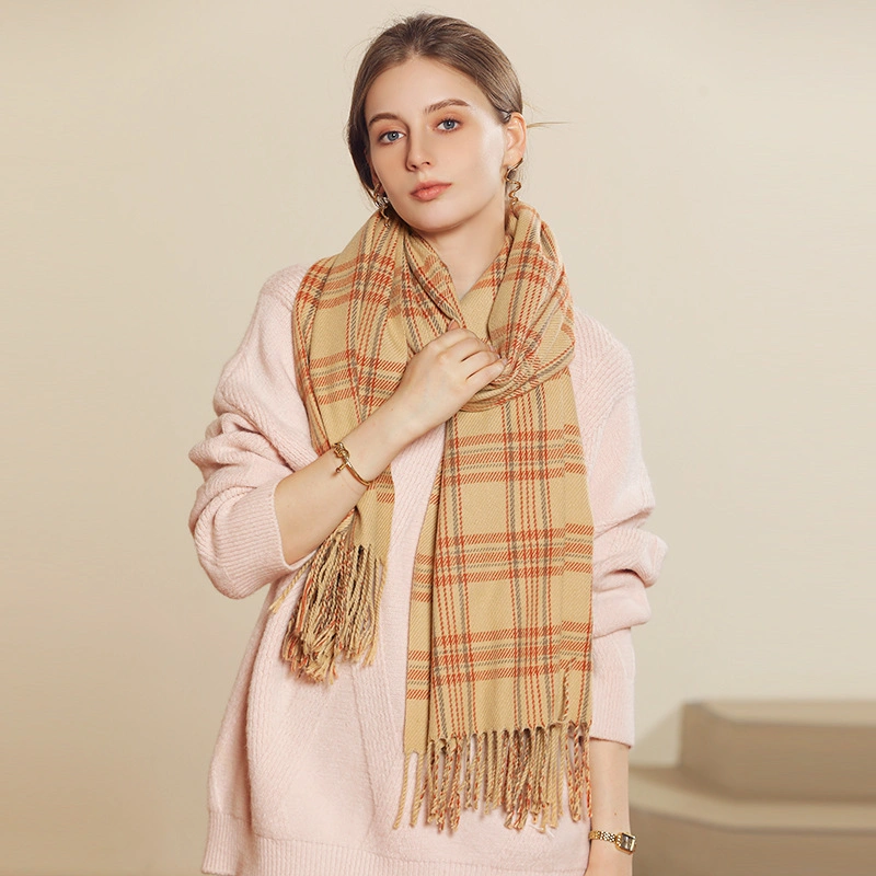 High Quality Women&prime;s Fashion Scarves Checked Long Shawl Winter Thick Warm Knit Large Plaid Scarf