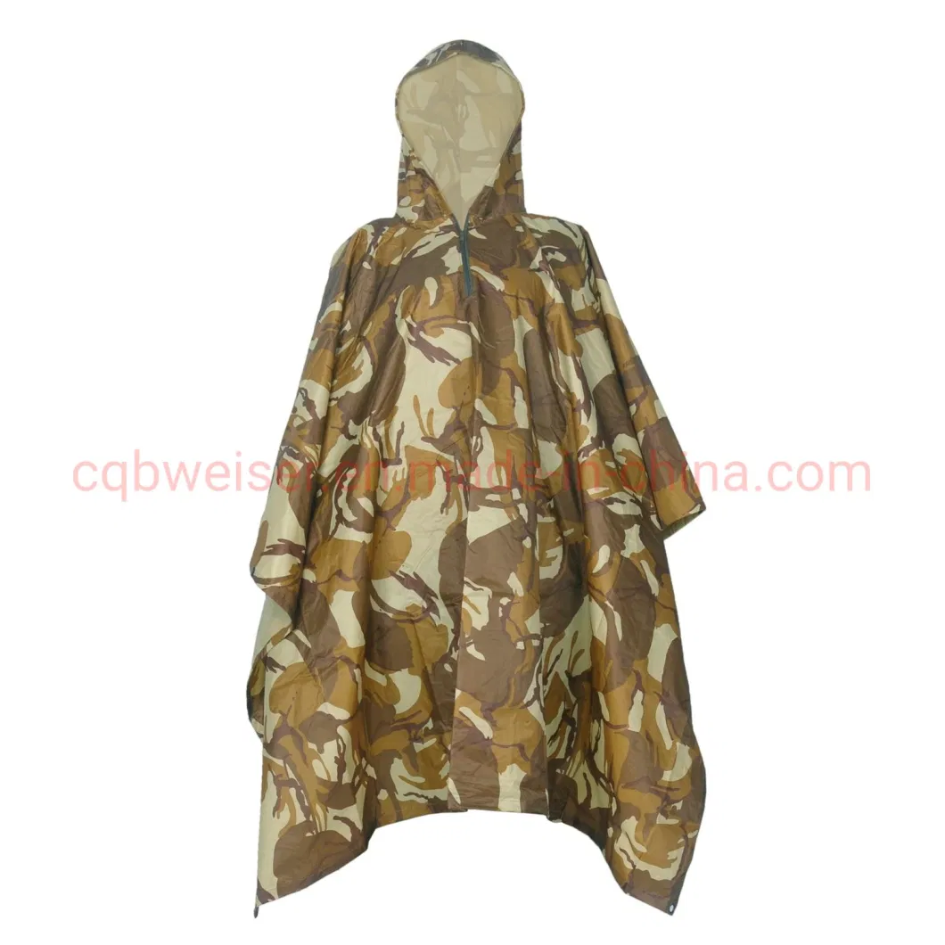 Customized Camouflage Waterproof Polyester Rain Poncho for Camping Hiking