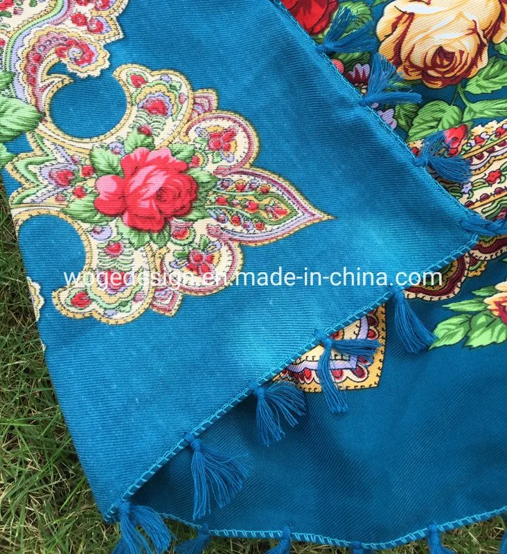 Fashion Vintage Ukrainian Style Lady Square Viscose Shawl Print Floral Scarfs with 22colors Available