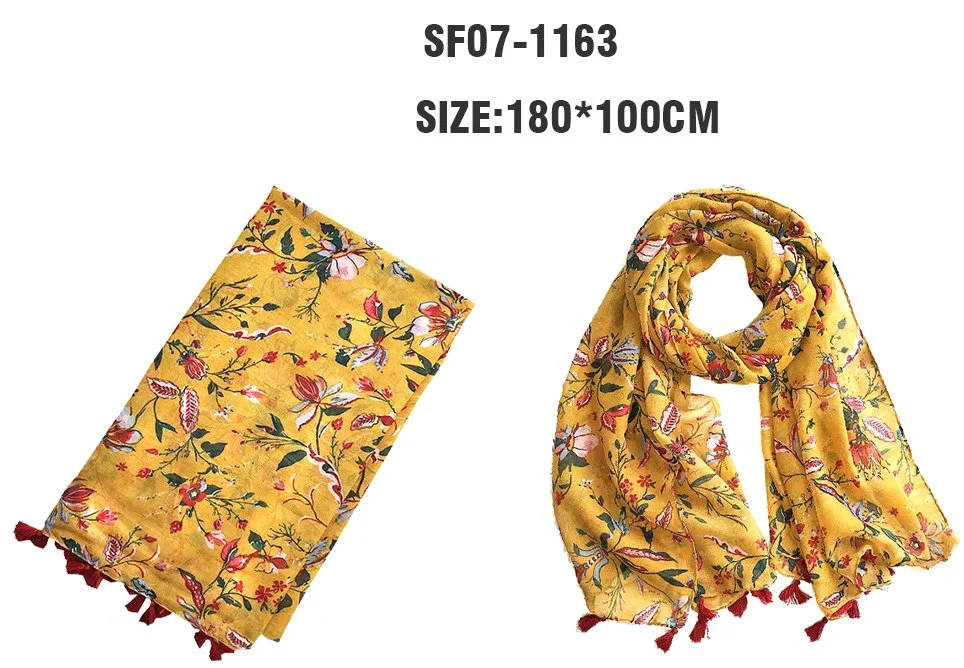 Long Scarf with Decoration Tassel 2022 Autumn Fresh Flower Yellow Wholesale OEM