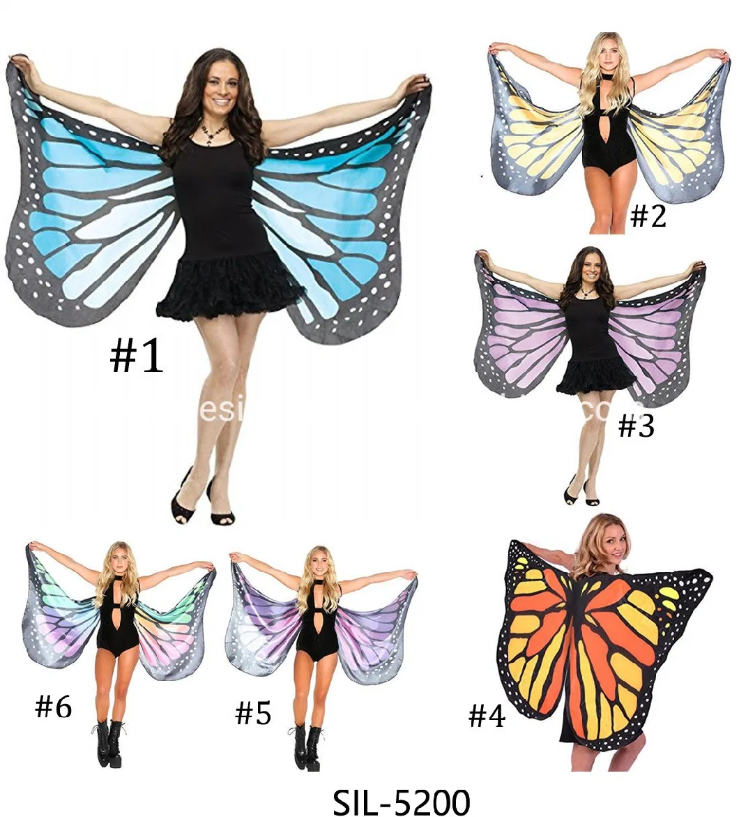 Yiwu Factory Soft Women Butterfly Wings Shawl Halloween Party Costume Cape Nymph Pixie Cloak