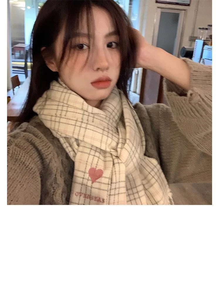 Custom Winter Warm Long Shawls Plaid Fashion Embroidery Women Scarf