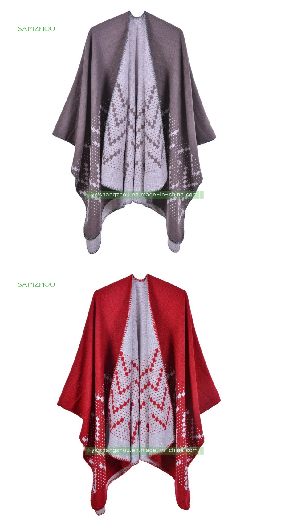 Fashion Euramerican Jacquard Cape Split Scarf Lady Cashmere Shawl Winter