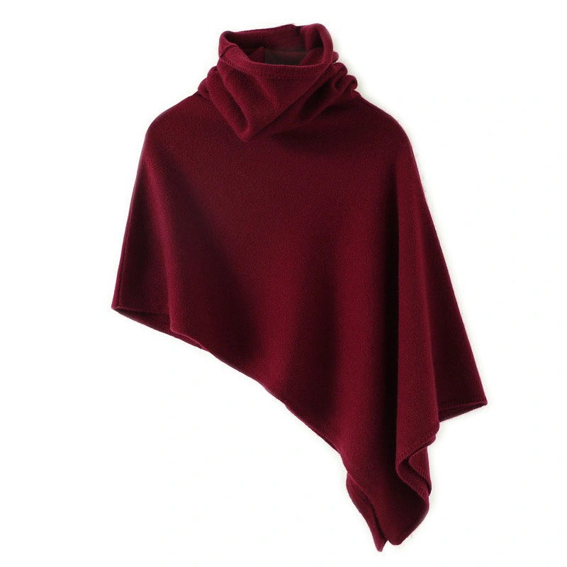 Women&prime;s Poncho Cape Shawls Solid Colour with Turtleneck Knitwear