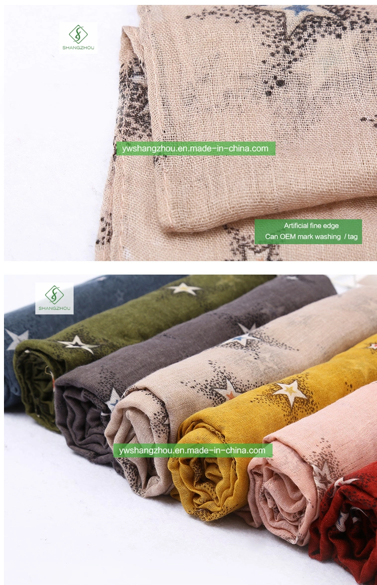 Hot Sale Sparkling Stars Printed Viscose Shawl Fashion Lady Scarf