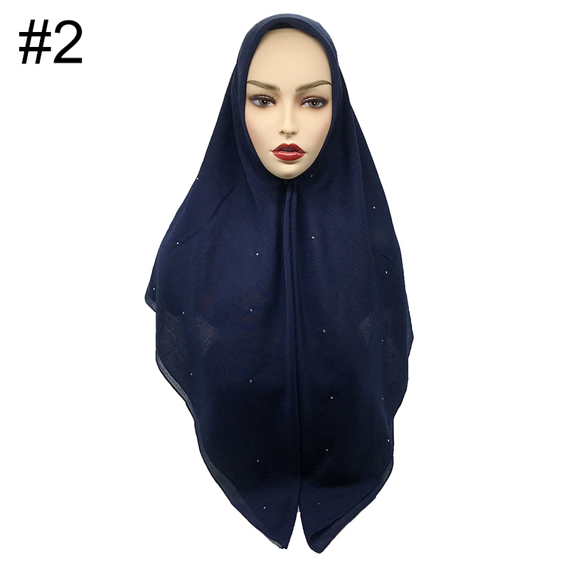 Solid Color Cotton Viscose Shawl Muslim Plain Hijab Square Scarf with Diamond