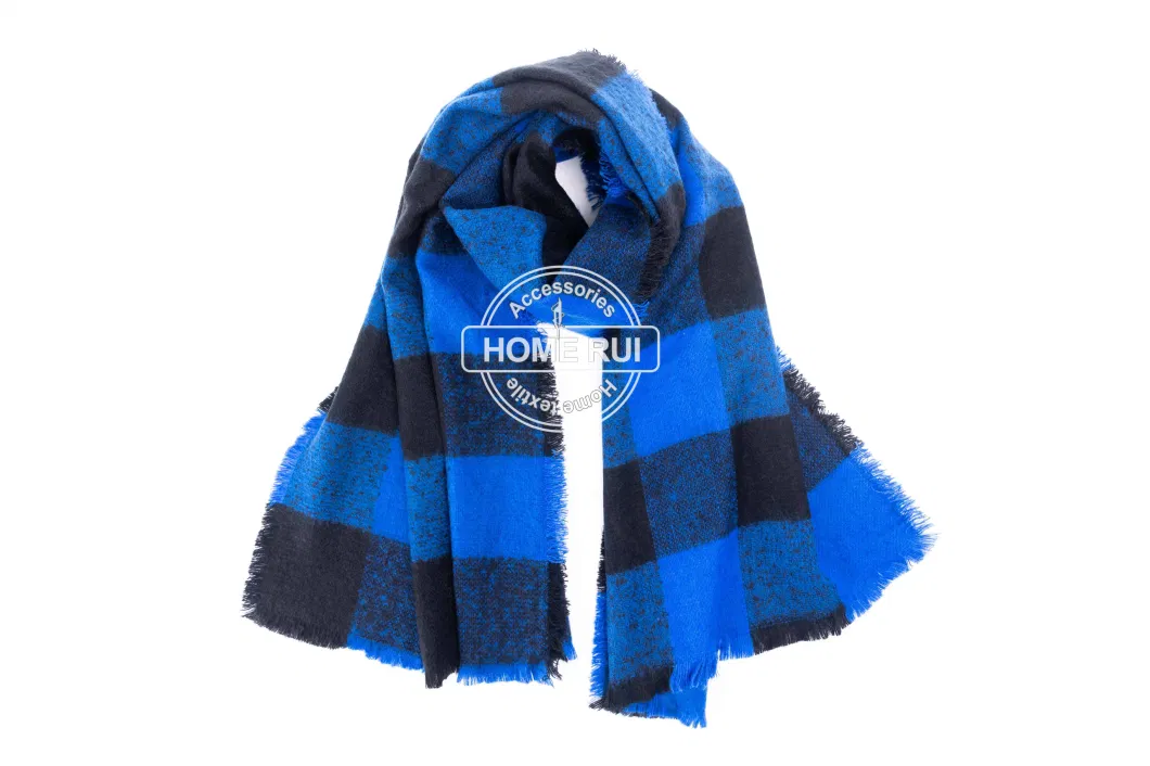 Custom Outfit Fashion Accessory Women Men Spring Fall Mixed-Color Acrylic Woven Fringe Nova Scottish Lattice Tartan Shawl Cappa Tippet Turban Textural Scarf