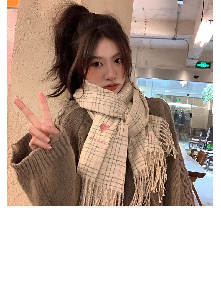 Custom Winter Warm Long Shawls Plaid Fashion Embroidery Women Scarf