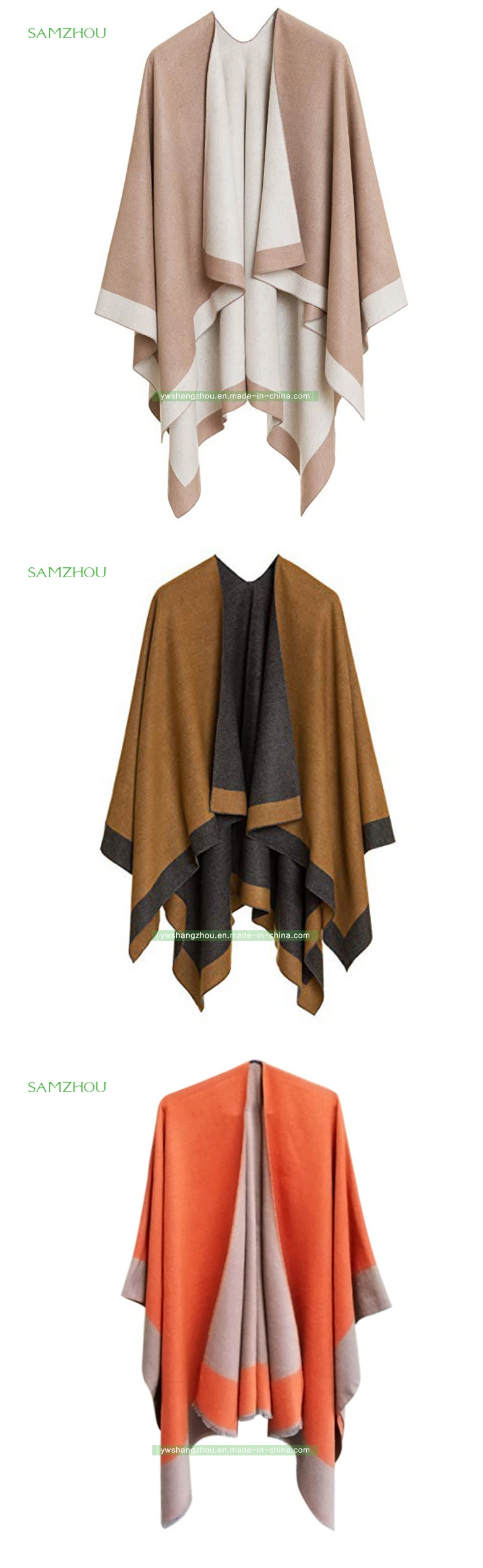 Occidental Contrast Colors Cloak Fashion Lady Scarf Cotton Cape Shawl Winter