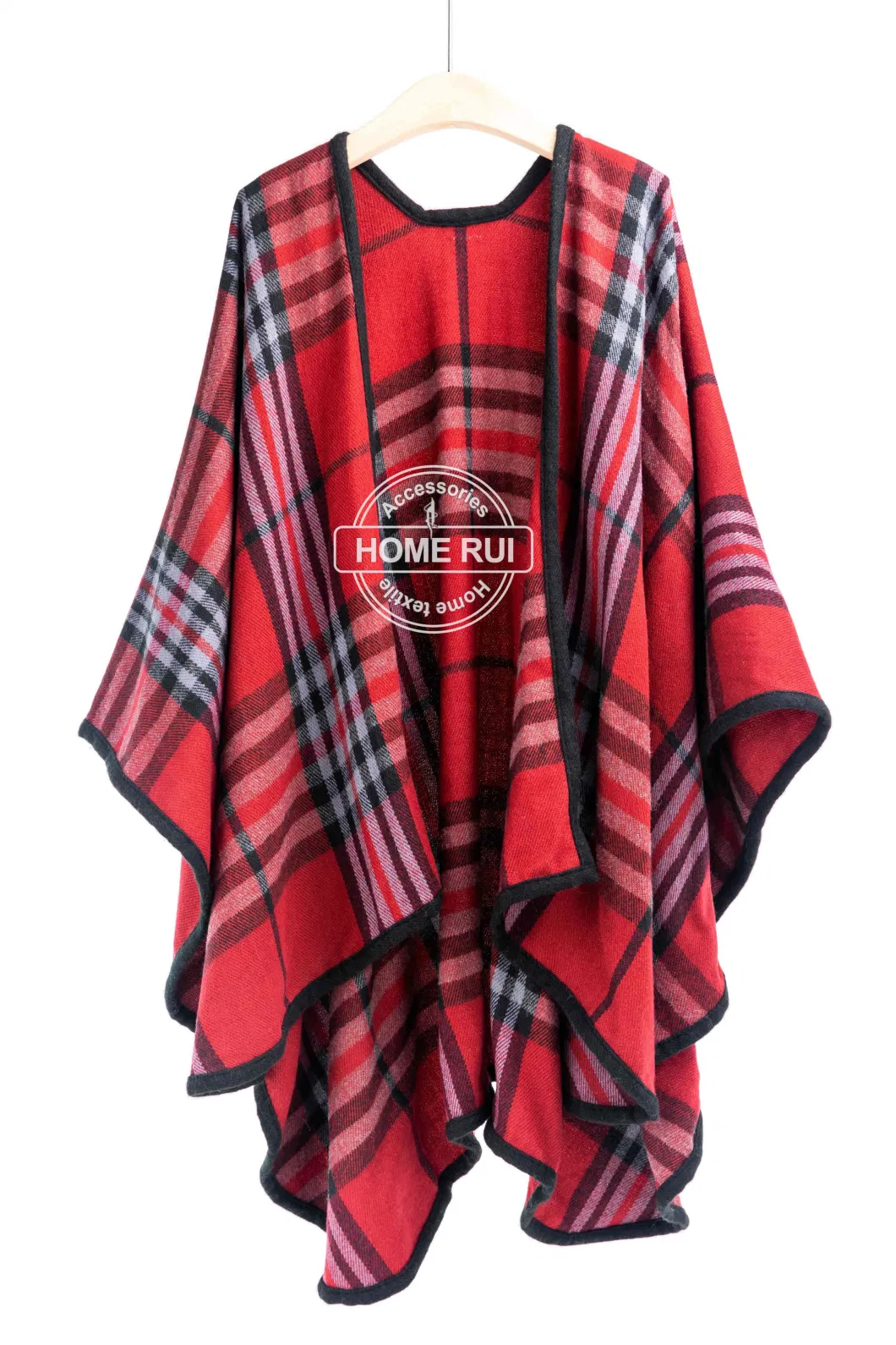 Manufacturer Outfit Fall Winter Lady Fashion Plus Large Batwing Classic Multi Block Tassel Cozy Wraps Nova Scottish Plaid Checks Sweater Cape Poncho Pallium