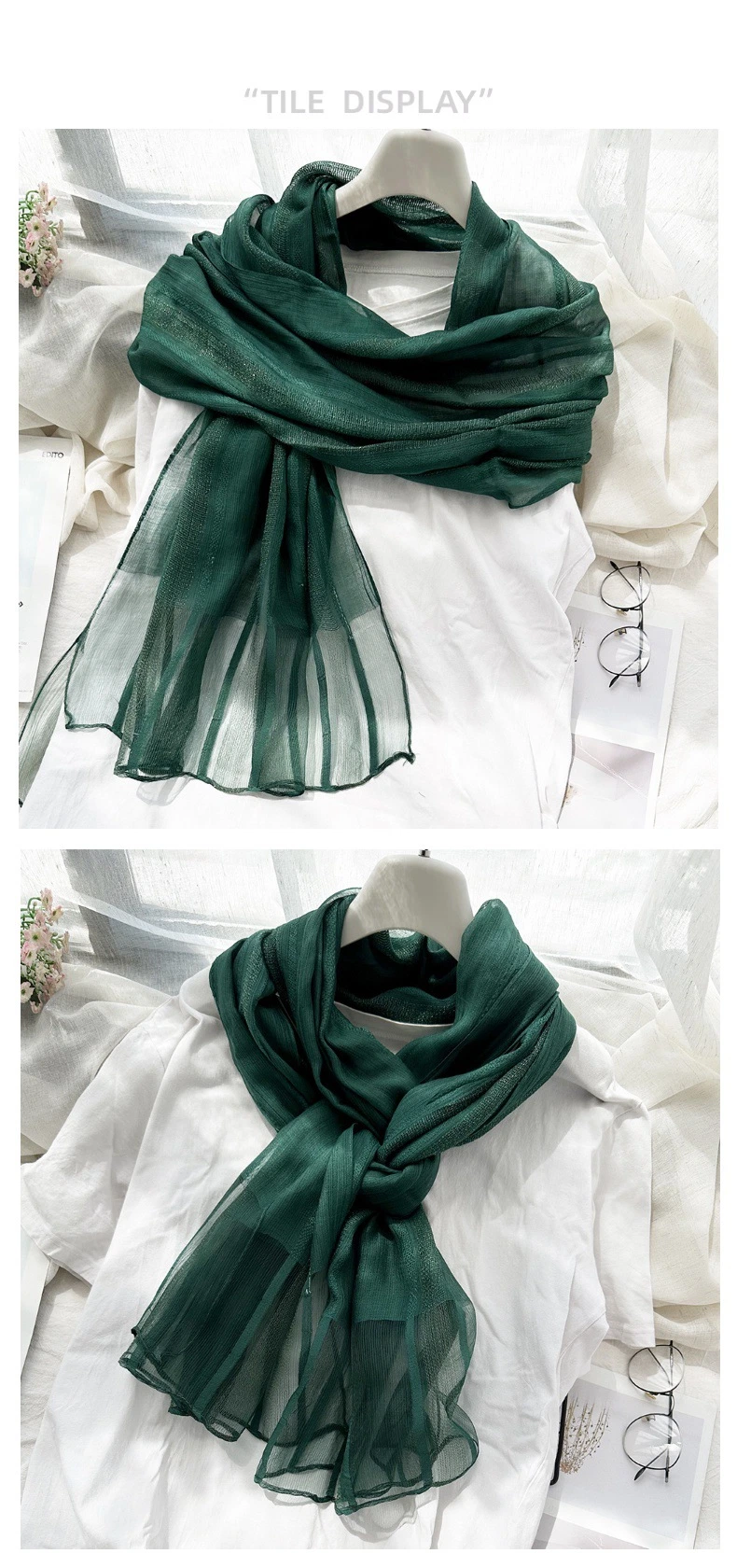 New Korean Pure Silk Acrylic Fiber Hijab Women&prime;s Long Scarf Fashion Autumn Sunscreen Shawl and Scarves