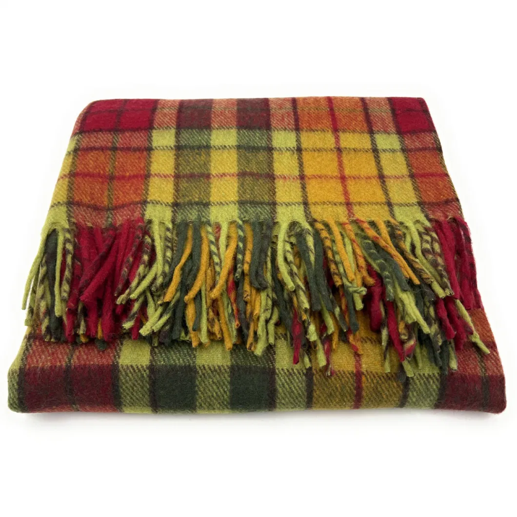 Pure Lamb&prime;s Wool Scotch Tartan Check Scarf Blanket