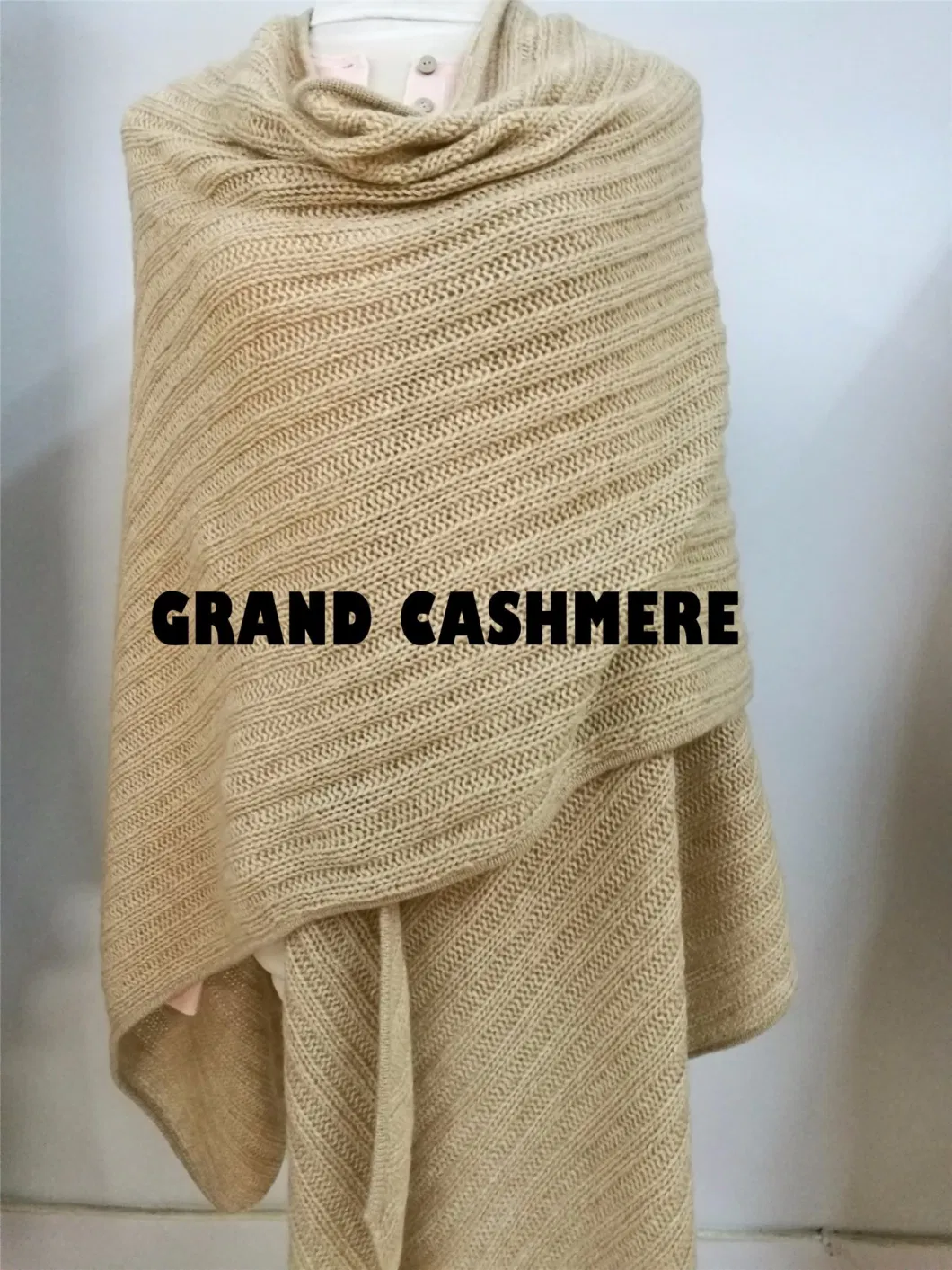 Luxury 100% Cashmere Chunky Rib Poncho Shawl