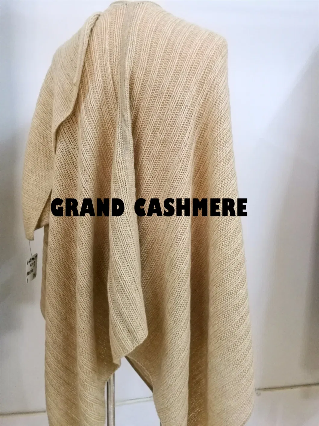 Luxury 100% Cashmere Chunky Rib Poncho Shawl