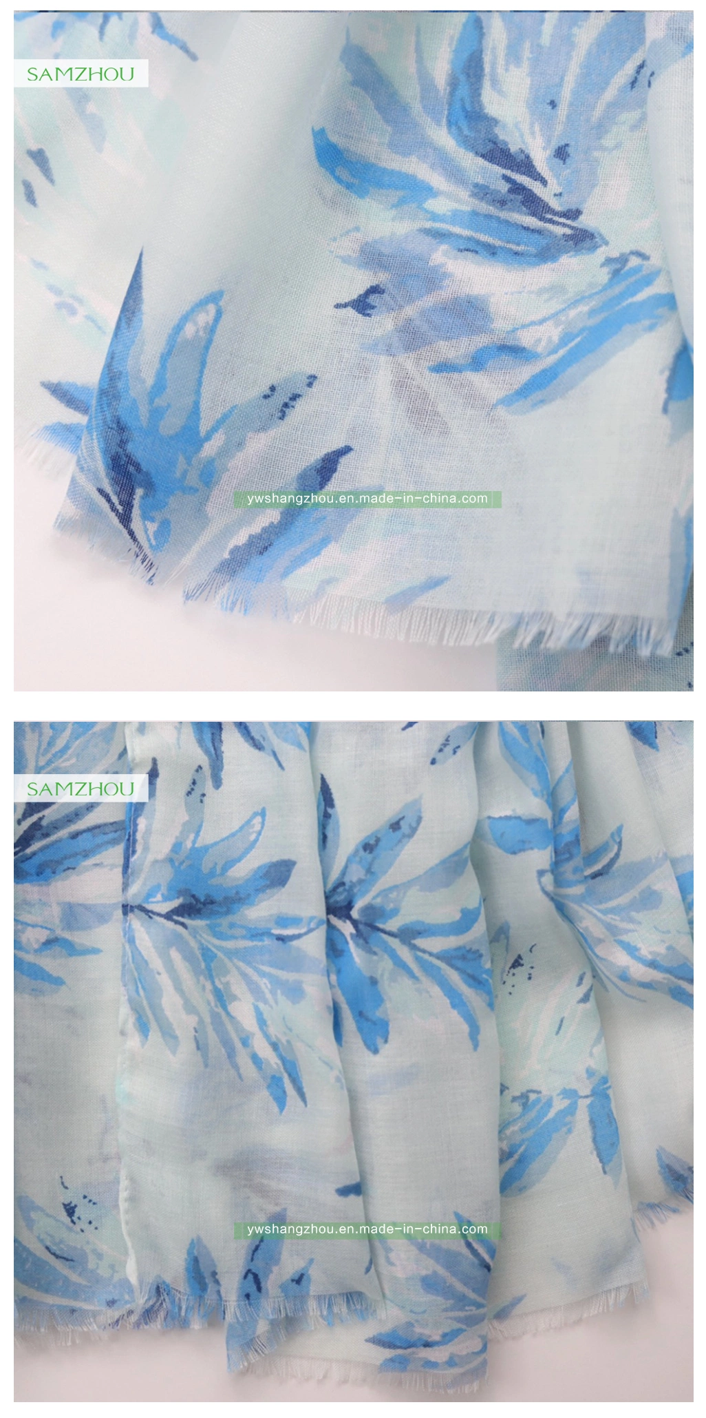 Soft Leaf Printed Spring Viscose Shawl Long Lady Silk Scarf