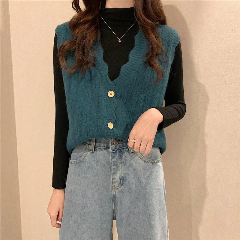 Hollow Knitted Vest Cardigan Women&prime;s Autumn and Winter New V-Neck Vest Sweater Shawl