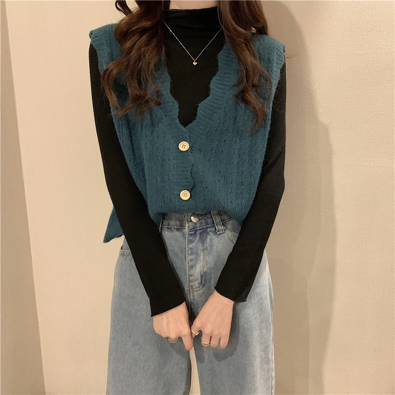 Hollow Knitted Vest Cardigan Women&prime;s Autumn and Winter New V-Neck Vest Sweater Shawl