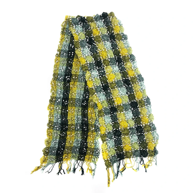 Custom Design Plaid Scarf Women Knitted Long Double Tassels Lady Polyester Scarves