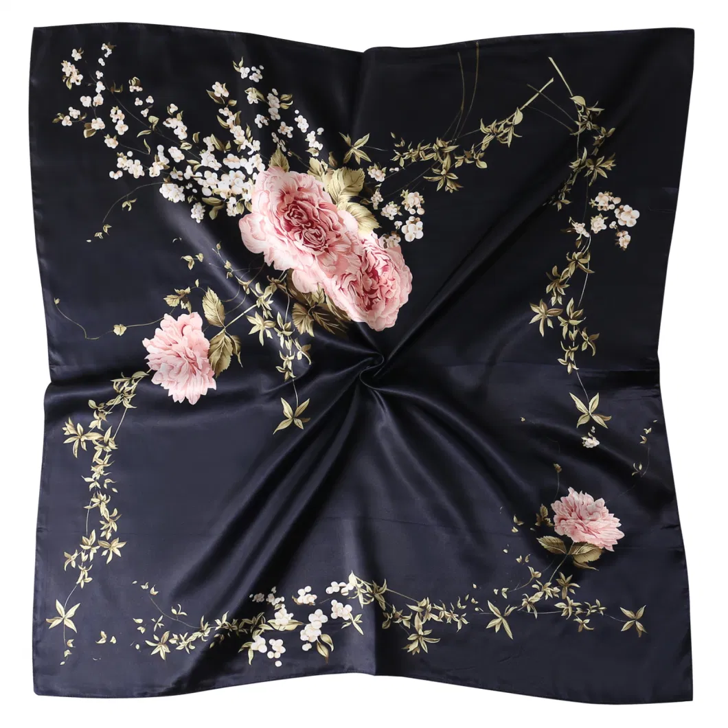 Fashion Ladies Square Flowers Silk Head Hair Wrapping Scarf