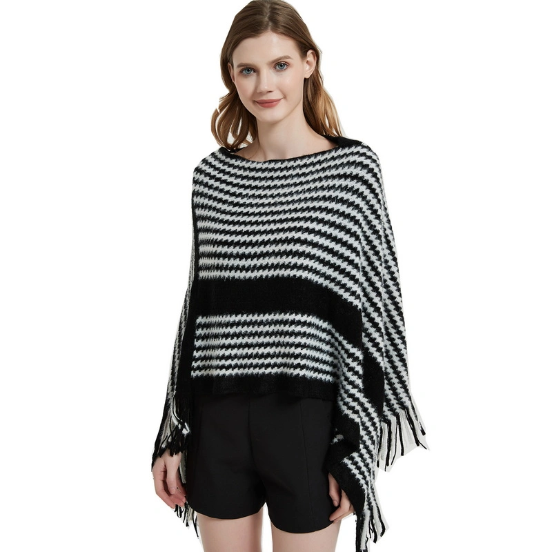 Custom Ladies Striped Pattern Winter Poncho Cape Shawl