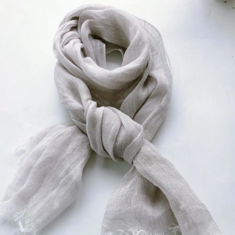 New Linen Light Grey Scarf European and American Fashion Design Accessories Scarf Monochrome Comfortable Curling Shading Scarf