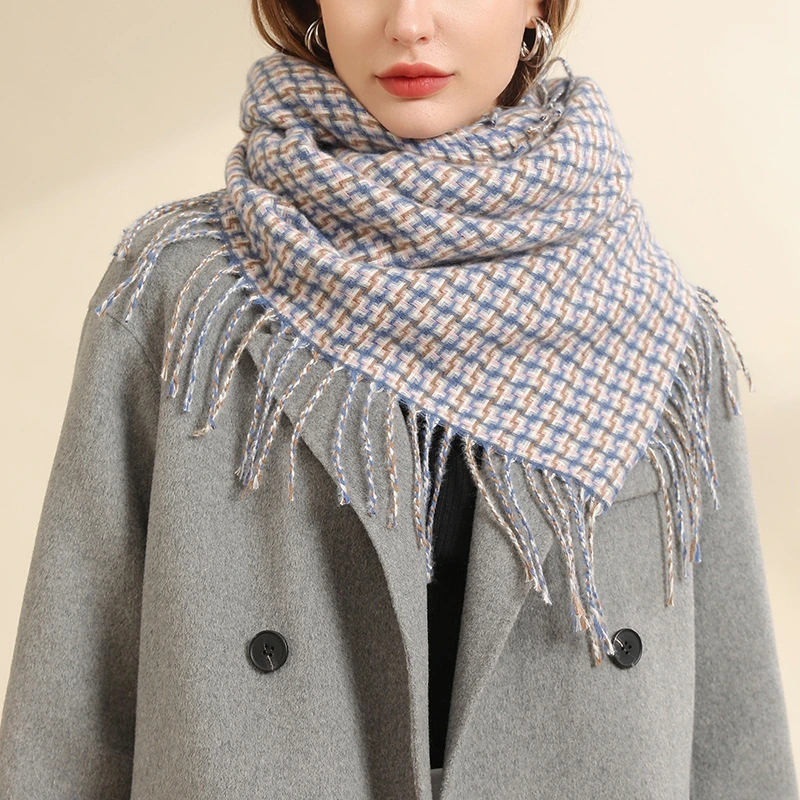 Women&prime;s Cashmere Small Plaid Coloured Checked Winter Warm Wrap Scarf