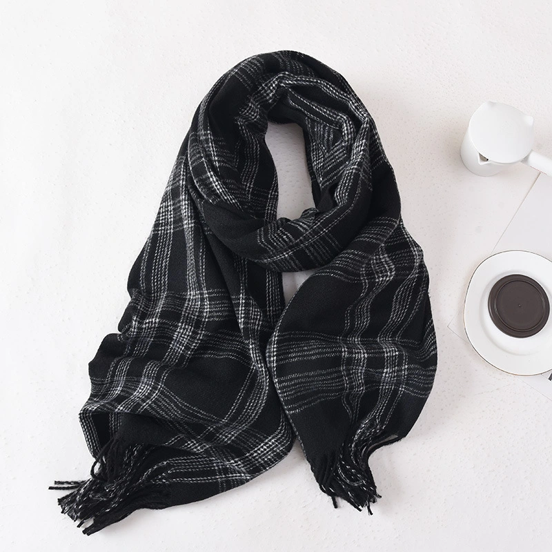 New Niche High Appearance Level Polyester Scarf Ins Plaid Scarf for Women Winter Warm Long Scarf