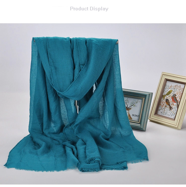 Wholesale Hot Sale Pure Color Muslim Women Arab Style Crinkle Cotton Hijab Scarf