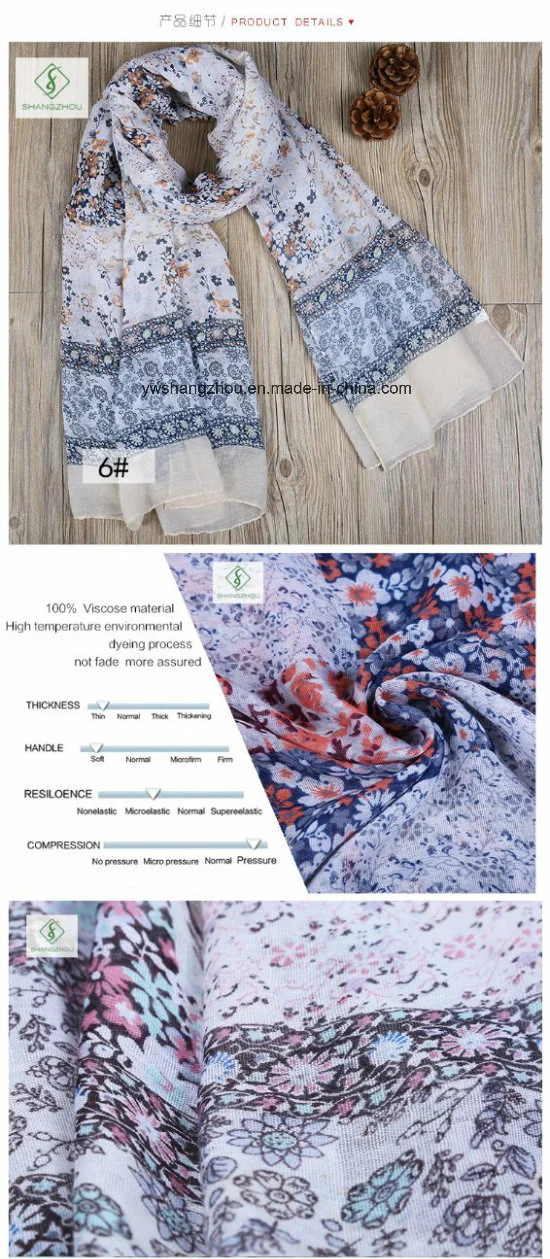 2018 New Lady Fashion Viscose Voile Floral Printed Scarf Factory