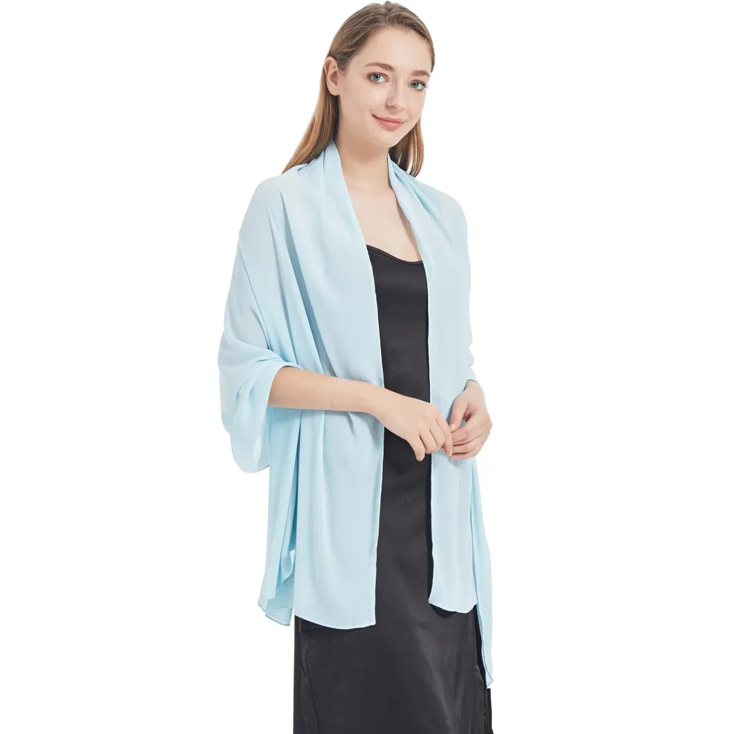 Elegant Women Light Blue Chiffon Poncho Shawls and Wraps Scarf