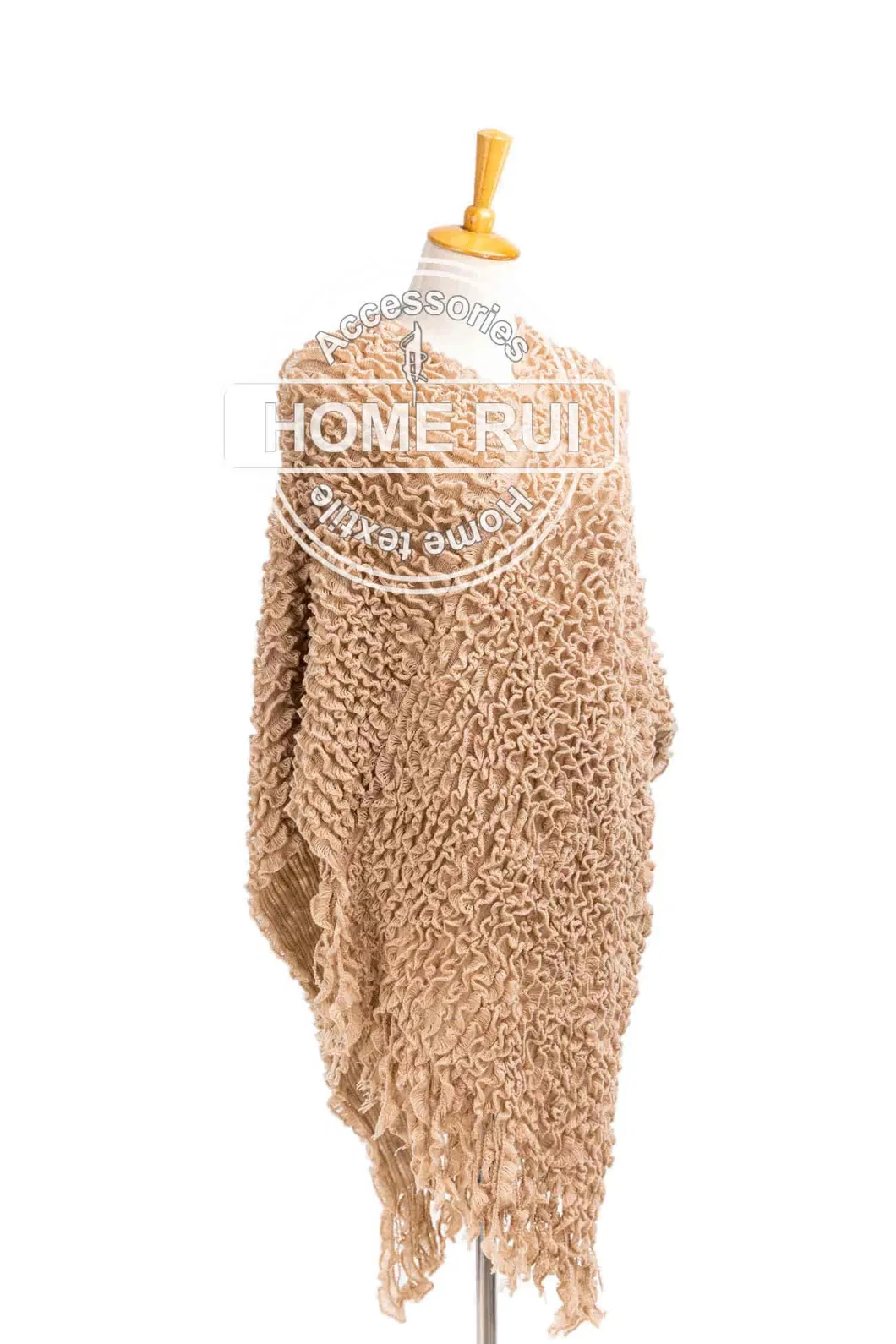 Home Rui Manufacturer Outerwear Spring Autumn Woman Apparel Accessory Warmth Wraps Knitted Frill Waves Fringe Pullover Oversize Ruffled Shawl Cloak Cape