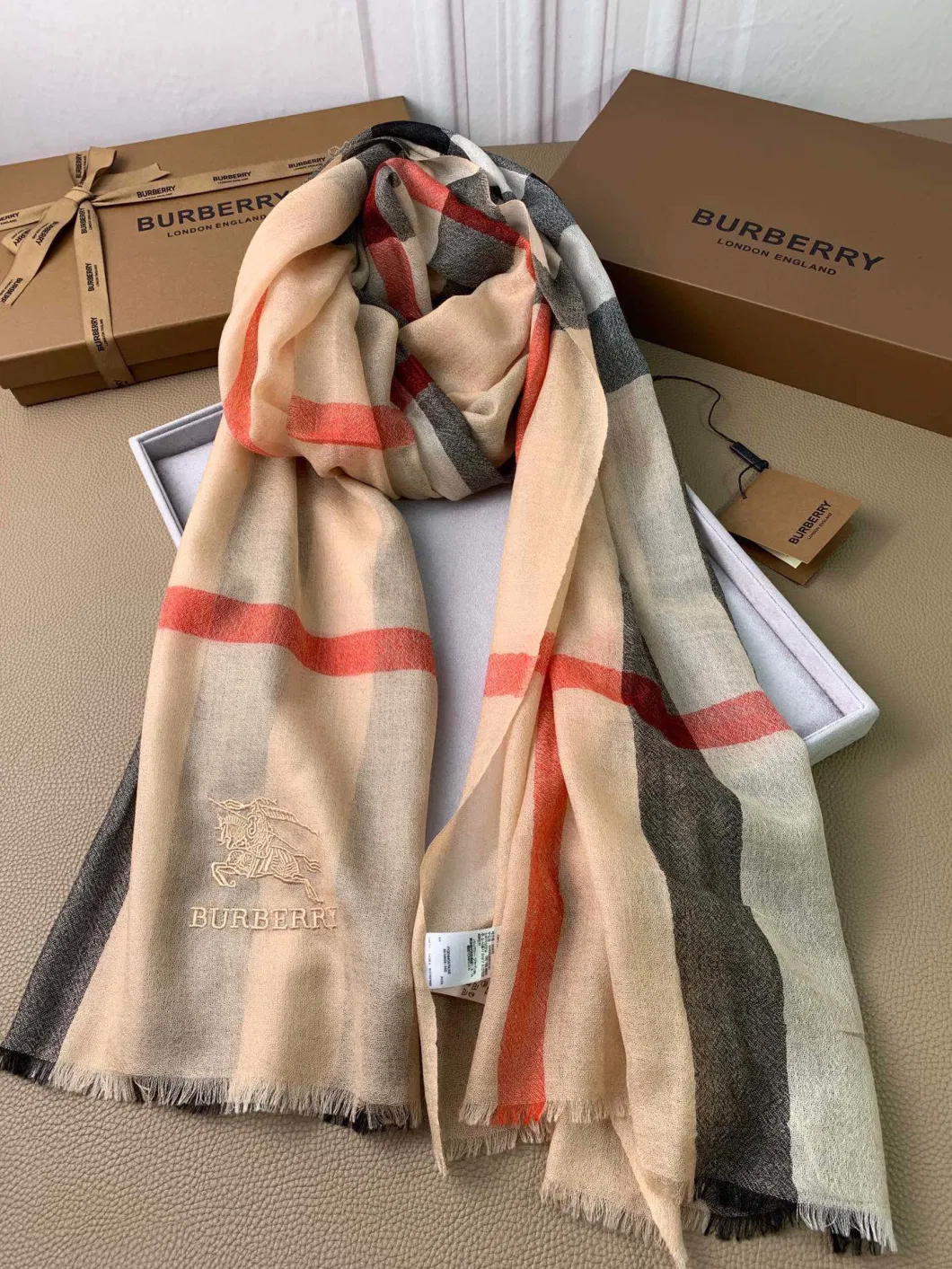 Ultra-Thin Cashmere Scarf with Plaid Pattern