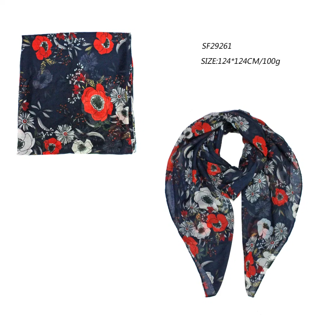 Lady Girl&prime; S Printed Scarves with Tropical Palms Daisy Flowers Smoothly 2022 New Arrive Summer Autumn