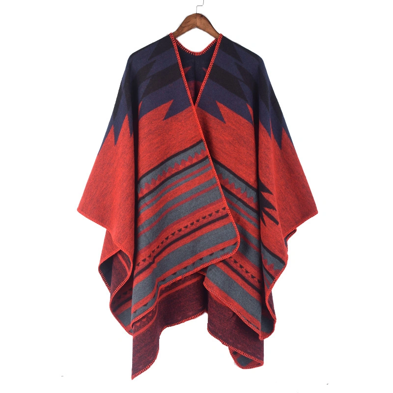Latest Design Acrylic Winter Shawl Poncho Wave Shawl Striped Women Cape